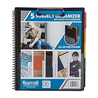 Samsill 5 Subject Spiral School Organizer with Clipboard and Removable Notepad, All-in-One Folder, 5 Dividers with 10 Pockets, Multi-Pocket Folder and Document Holder, Black