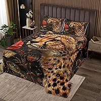 Feelyou Leopard Coverlet Set Queen Size, Cheetah Leopard Bedspread for Boys Girls Leopard Print Quilted Coverlet Kids Leopard Quilted 3Pcs