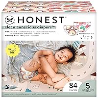 The Honest Company Clean Conscious Diapers | Plant-Based, Sustainable | Wingin' It + Catching Rainbows | Super Club Box, Size 5 (27+ lbs), 84 Count