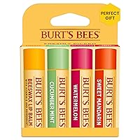 Burt's Bees Lip Balm Easter Basket Stuffers - Original Beeswax, Cucumber Mint, Watermelon and Sweet Mandarin Pack, With Responsibly Sourced Beeswax, Tint-Free, Natural Lip Treatment, 4 Tubes, 0.15 oz.