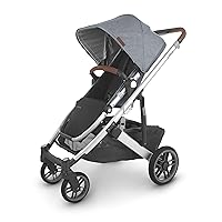UPPAbaby Cruz V2 Stroller/Full-Featured Stroller with Travel System Capabilities/Toddler Seat, Bumper Bar, Bug Shield, Rain Shield Included/Gregory (Blue Mélange/Silver Frame/Saddle Leather)
