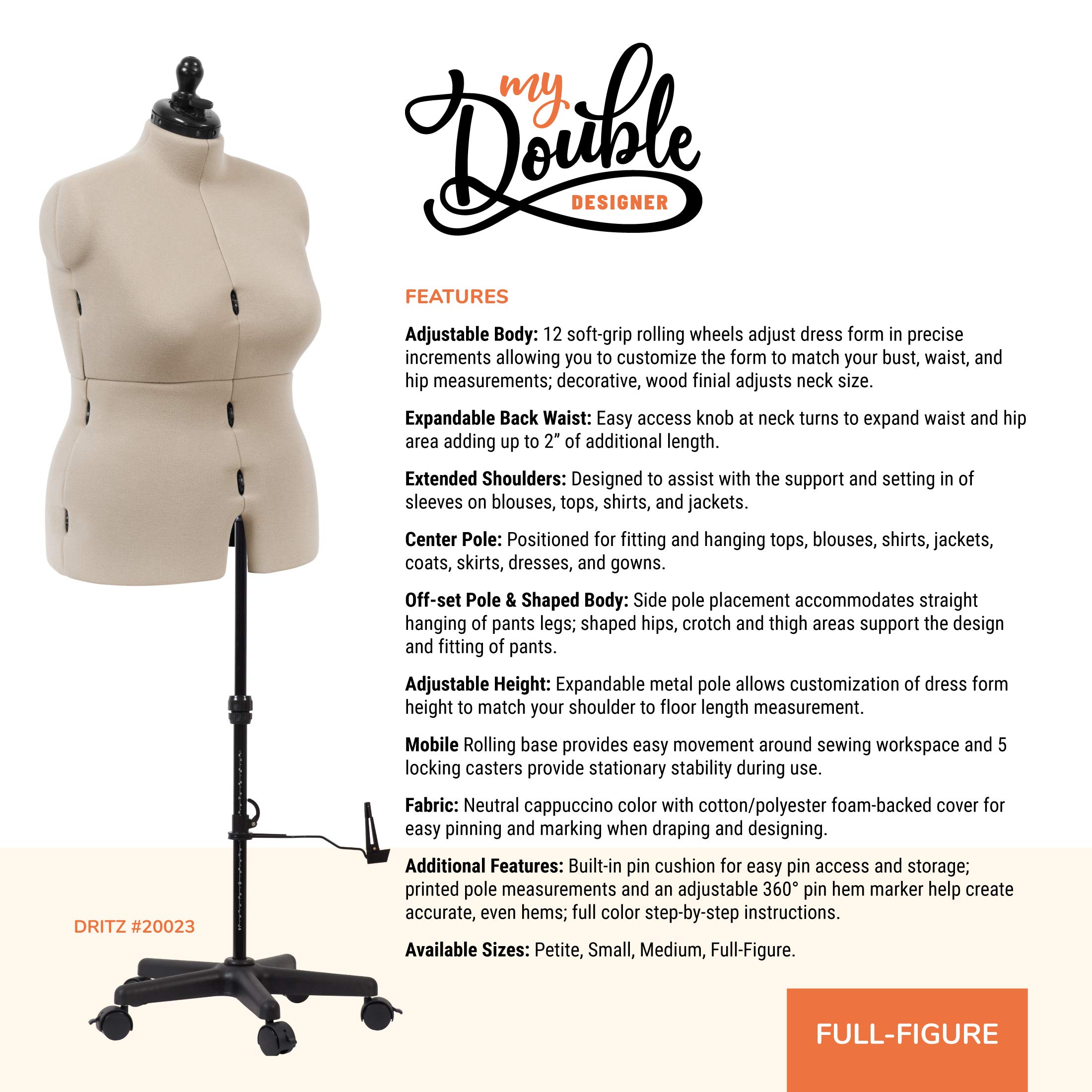 Dritz My Double Designer Adjustable Dress Form, Full-Figure