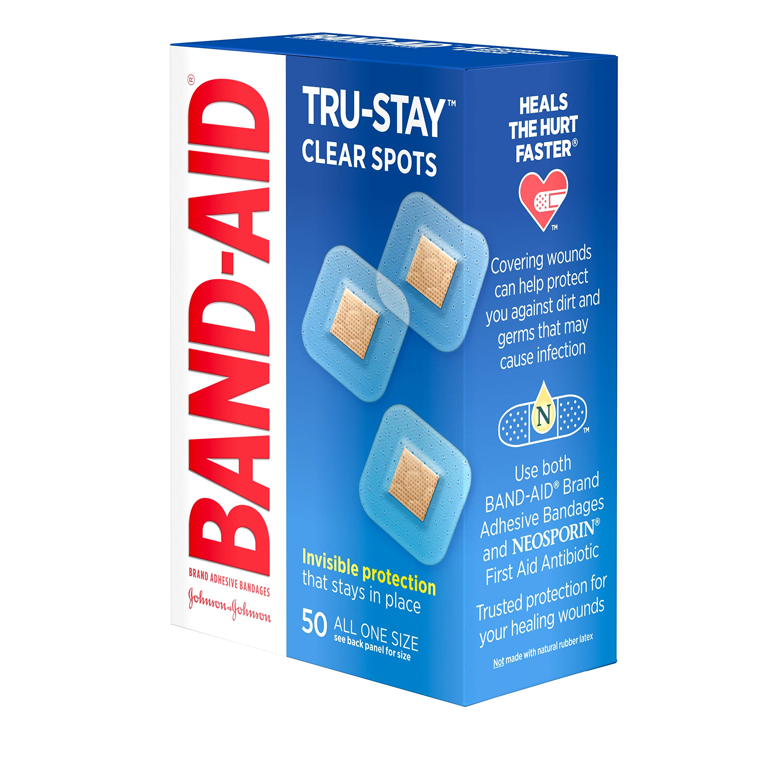 Band-Aid Brand Tru-Stay Clear Spots Bandages for Discreet First Aid, All One Size, 50 Count