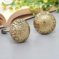 Indian Shelf 18 Pieces Round Boho Brass Decorative Gold Drawer Knobs for Kitchen Cabinet Hardware, Vintage Door Dresser Pulls - Style2