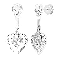 Dazzlingrock Collection 0.20 Carat (ctw) Round White Diamond Ladies Heart Shape Dangle Earrings 1/5 CT, Available in 10K/14K/18K Gold & 925 Sterling Silver