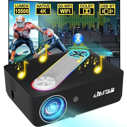 JIMTAB 2023 M22 Pro Native 1080P WiFi Video Projector with Bluetooth, Short Throw Portable Indoor 5G Projector Support AV,VGA,USB,HDMI Compatible with Xbox,Laptop,iPhone and Android (M22 Pro)