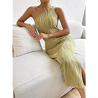 Fall Dresses for Women 2023 One Shoulder Cut Out Waist Bodycon Dress Dresses for Women (Color : Lime Green, Size : Large)