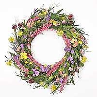 Martine Mall 22 Inch Daisy and Lavender Wreath Wildflower Spring Summer Wreath Floral Wreath Artificial Flower with Berry Wreath for Front Door Garden Party Wedding Home Decor