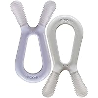 Most Recommended Molar Teether for Babies | ZoLi Bunny Baby Teething Toy, Gum Massaging Molar Gums Relief, Easy to Hold and chew, BPA, Phthalate, and Toxin Free teether, Lilac + ash Grey (Pack of 2)