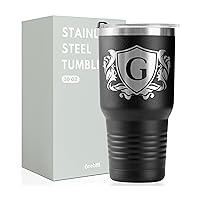 Onebttl Personalized Gifts for Men with Initial G, Monogrammed Travel Tumbler for Him, Custom Coffee Cups, Unique Birthday Christmas Gifts for Men who Have Everything, Black, 30oz