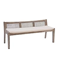 Brown Kasi Low Back Cane Bench with Beige Upholstered Seat