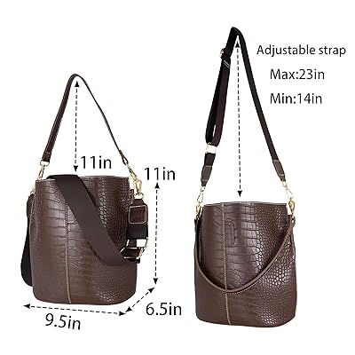 Hirooms Women's Bucket Bag and Purses Crocodile Leather Crossbody Shoulder  Handbags with 2 Straps Large Capacity Retro