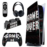 PlayVital Skin Decal for ps5 Console Disc Edition, Full Set Sticker Wrap Vinyl Decal Cover for ps5 Controller & Charging Station & Headset & Media Remote - Game Over Glitch