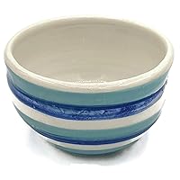Handpainted White and Blue Ceramic Pottery Bowl with Stripes