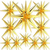 PartyWoo Gold Star Balloons, 10 pcs Starburst Balloons Different Sizes Pack of 42 Inch 27 Inch 22 Inch Star Explosion Balloons, Large Star Foil Balloons for Birthday Decorations, Party Decorations