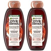 Garnier Whole Blends Coconut Oil & Cocoa Butter Smoothing Shampoo for Frizzy Hair, 22 Fl Oz, 2 Count (Packaging May Vary)