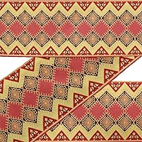 Orange Aztec Geometric Fabric Laces for Crafts Printed Velvet Trim Fabric Sewing Border Ribbon Trims 9 Yards 2 Inches