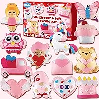 16 Sets Valentine's Day DIY Stuffed Craft Kits Felt Heart Owl Sewing Set for Kids Valentines Exchange Gift for Boys Girls Valentines Felt Ornaments Decorations Classroom Exchange Activity for Kids