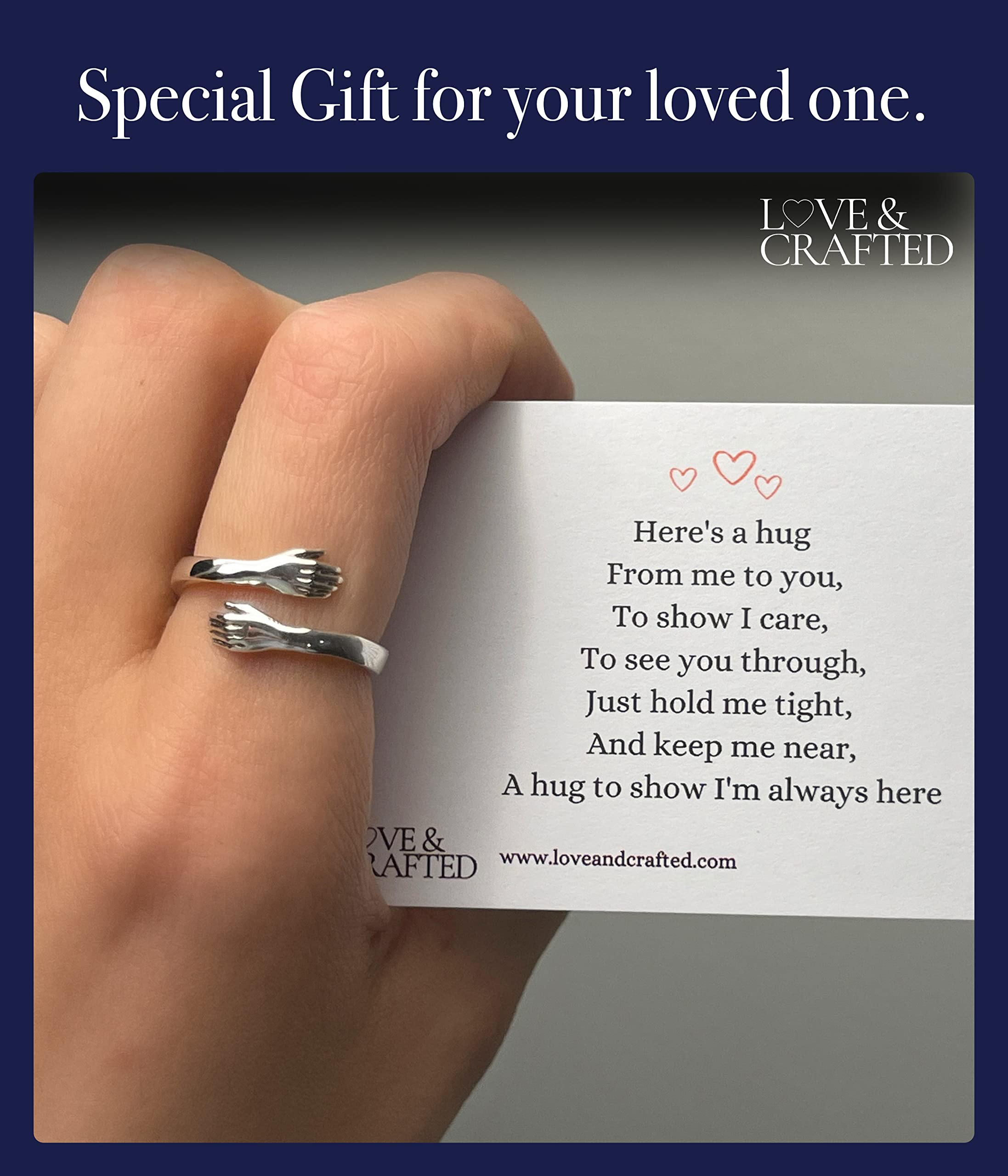 Love & Crafted Hug Ring 925 Sterling Silver adjustable - Mother Daughter Rings - Hug Ring for Granddaughter - Teen Promise Ring - Daughter Gift from Mom - Friendship Rings - Hand Ring - Love Rings
