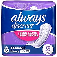 Always Discreet Adult Incontinence & Postpartum Pads For Women, Size 5, Heavy Absorbency, Long Length, 39 Count