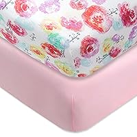 HonestBaby 2-Pack Organic Cotton Fitted Crib Sheets, Rose Blossom, One Size