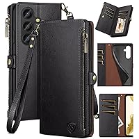XcaseBar for Samsung Galaxy S24 Plus/S24+ Wallet case with Zipper Credit Card Holder RFID Blocking,Flip Folio Book PU Leather Shockproof Protective Cover Women Men Samsung S24Plus Phone case Black