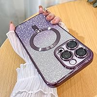 Case Fit for iPhone 15 Pro Max (Compatible with MagSafe) Camera Lens Protector Glitter Bling Plating Case Full Body Shockproof Protection Anti-Scratch Case for 15 Pro Max 6.7 Inch - Purple