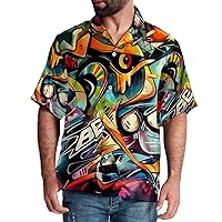 Hawaiian Shirt for Men Casual Button Down, Quick Dry Holiday Beach Short Sleeve Shirts Art,S