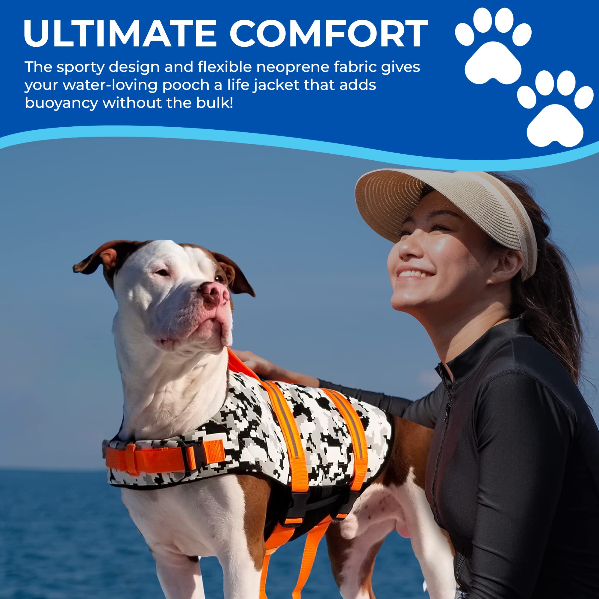 Paws Aboard Dog Life Jacket - Keep Your Canine Safe with a Neoprene Life Vest - Designer Life Jackets - Perfect for Swimming and Boating - Red, Medium