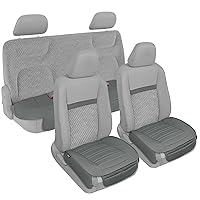 Motor Trend Seat Covers for Cars Trucks SUV, Faux Leather Full Set Gray Padded Car Seat Covers with Storage Pockets, Premium Interior Car Seat Cover