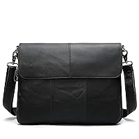 NIUCUNZH Genuine Leather Mens Messenger Bag Flap Shoulder Bag for Men Versatile Man Satchel Bags with Adjustable Strap Black