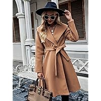 Jackets Women for Jackets - Shawl Collar Double Button Belted Overcoat (Color : Camel, Size : Large)