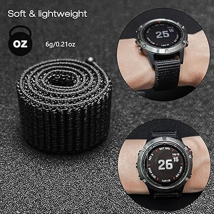 Abanen Hook and Loop Quick Dry 20mm Watch Band for Fenix 7S / Fenix 6S / Fenix 5S / Instinct 2S, Woven Nylon Ultralight Sport Wristband Strap for Garmin Descent Mk2S,Fenix 5S Plus