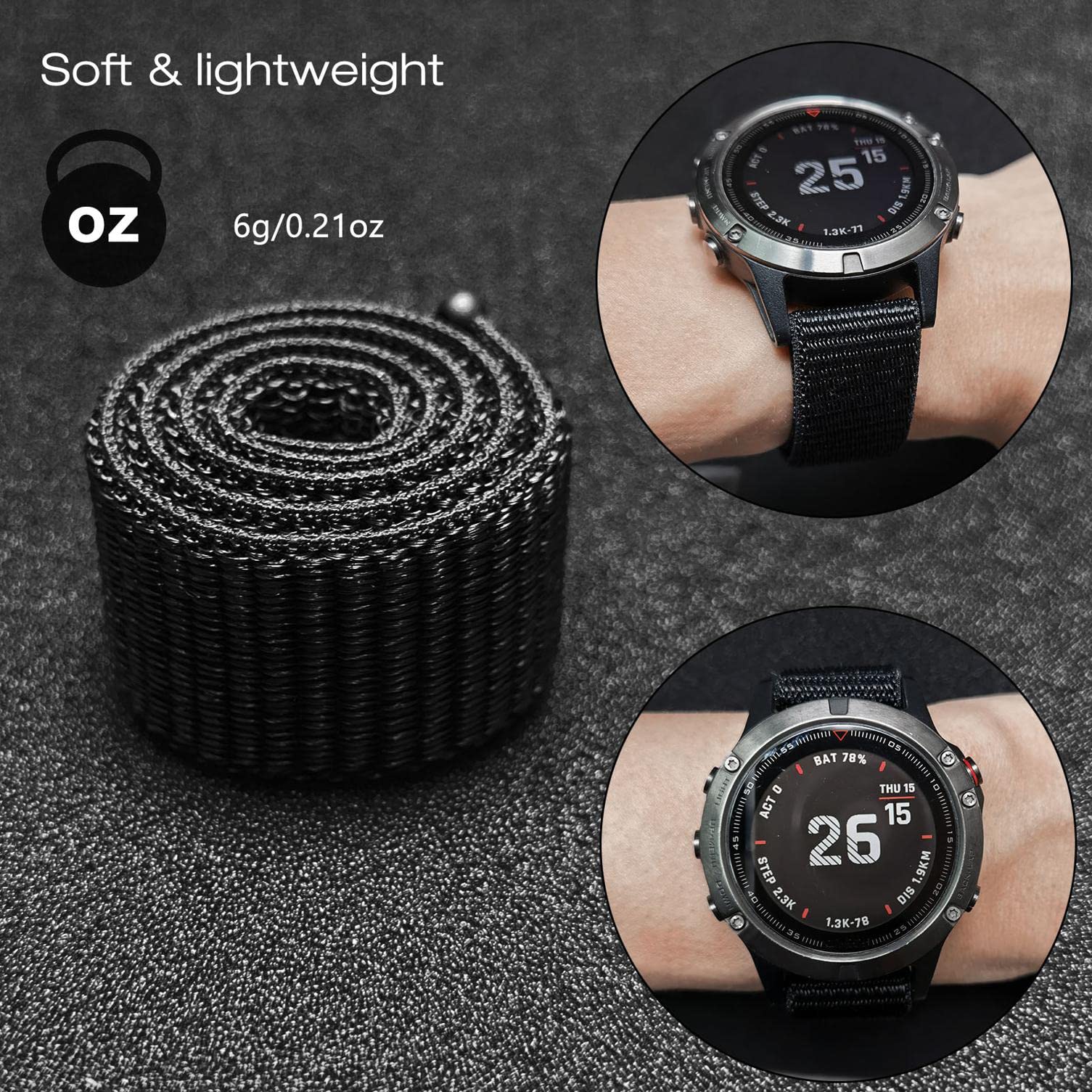 Abanen Hook and Loop Quick Dry 20mm Watch Band for Fenix 7S / Fenix 6S / Fenix 5S / Instinct 2S, Woven Nylon Ultralight Sport Wristband Strap for Garmin Descent Mk2S,Fenix 5S Plus