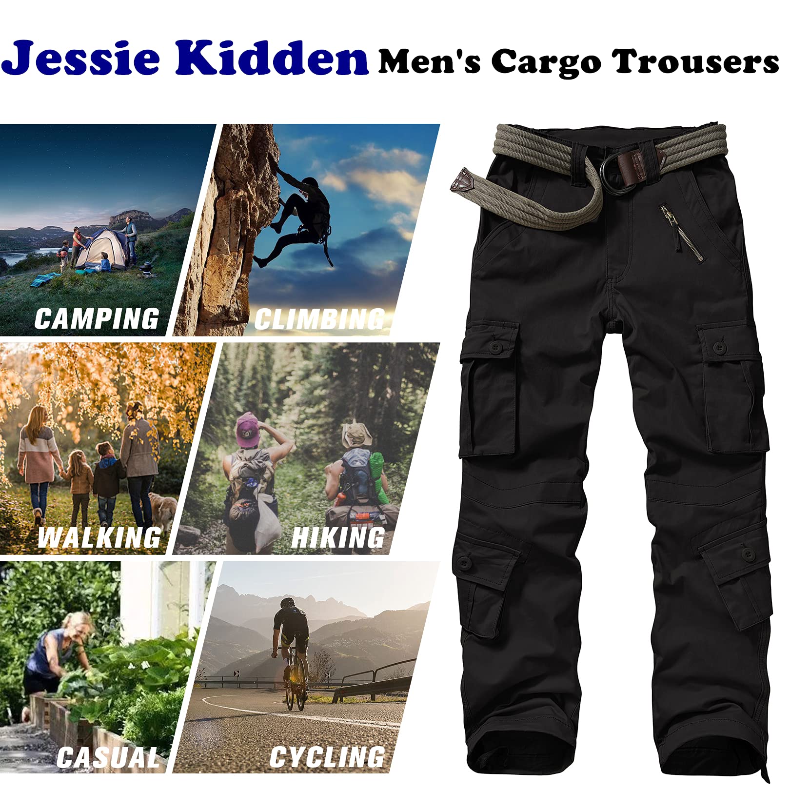 Jessie Kidden Mens Combat Camo Cargo Trousers Camouflage Army Military Tactical Work Pants 