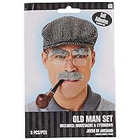 Old Man Set - Authentic Synthetic Gray Hair & Accessories (1 Pack) - Realistic, Comfortable & Durable - Perfect For Costumes, Parties & Themed Events