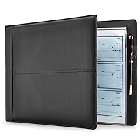 Juvale 7-Ring Business Check Binder for Checkbooks Organization, Financial Records, Personal and Corporate Use, Black Faux Leather Folder for 600 Checks (14 x 10 Inches)