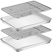 Baking Sheet with Rack Set [2 Pans + 2 Racks], Wildone Stainless Steel Cookie Sheet Baking Pan Tray with Cooling Rack, Size 12 x 10 x 1 Inch, Non Toxic & Heavy Duty & Easy Clean