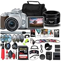 Canon EOS 250D / Rebel SL3 DSLR Camera with 18-55mm Lens (Silver) (3461C001) + Canon EF 50mm Lens + 64GB Memory Card + Color Filter Kit + Filter Kit + LPE17 Battery + External Charger + More (Renewed)