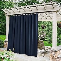 Outdoor Curtain for Patio Waterproof 84 inch Long, Detachable Tab Top Room Darkening Outdoor Slider Blind Window Treatment for Shower/Balcony, Navy Blue, 84 inch Wide, 1 Panel