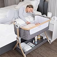 KoolerThings Baby Bassinet, Bedside Sleeper for Baby, Easy Folding Portable Crib with Storage Basket for Newborn, Bedside Bassinet, Comfy Mattress/Travel Bag Included