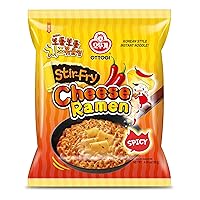 Ottogi Spicy Stir Fry Cheese Ramen, KOREAN STYLE INSTANT NOODLE, deliciously cheesy and spicy (130g) - 4 Pack