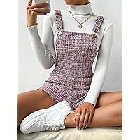 Jumpsuit for Women Plaid Pattern Double Pocket Tweed Overall Romper Without Sweater Jumpsuit (Color : Multicolor, Size : X-Small)