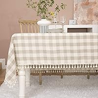 Farmhouse Checkered Tablecloth-Rustic Buffalo Plaid Tablecloth for Fall Winter Thanksgiving Christmas Kitchen Dining Restaurant Decor (Rectangle/Oblong, 55x70, Gray Khaki)