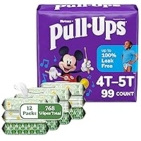 Pull-Ups Boys Training Pants & Wipes Bundle: Pull-Ups Training Pants for Boys Size 4T-5T, 99ct & Huggies Natural Care Sensitive Wipes, Unscented, 12 Packs (768 Wipes Total) (Packaging May Vary)