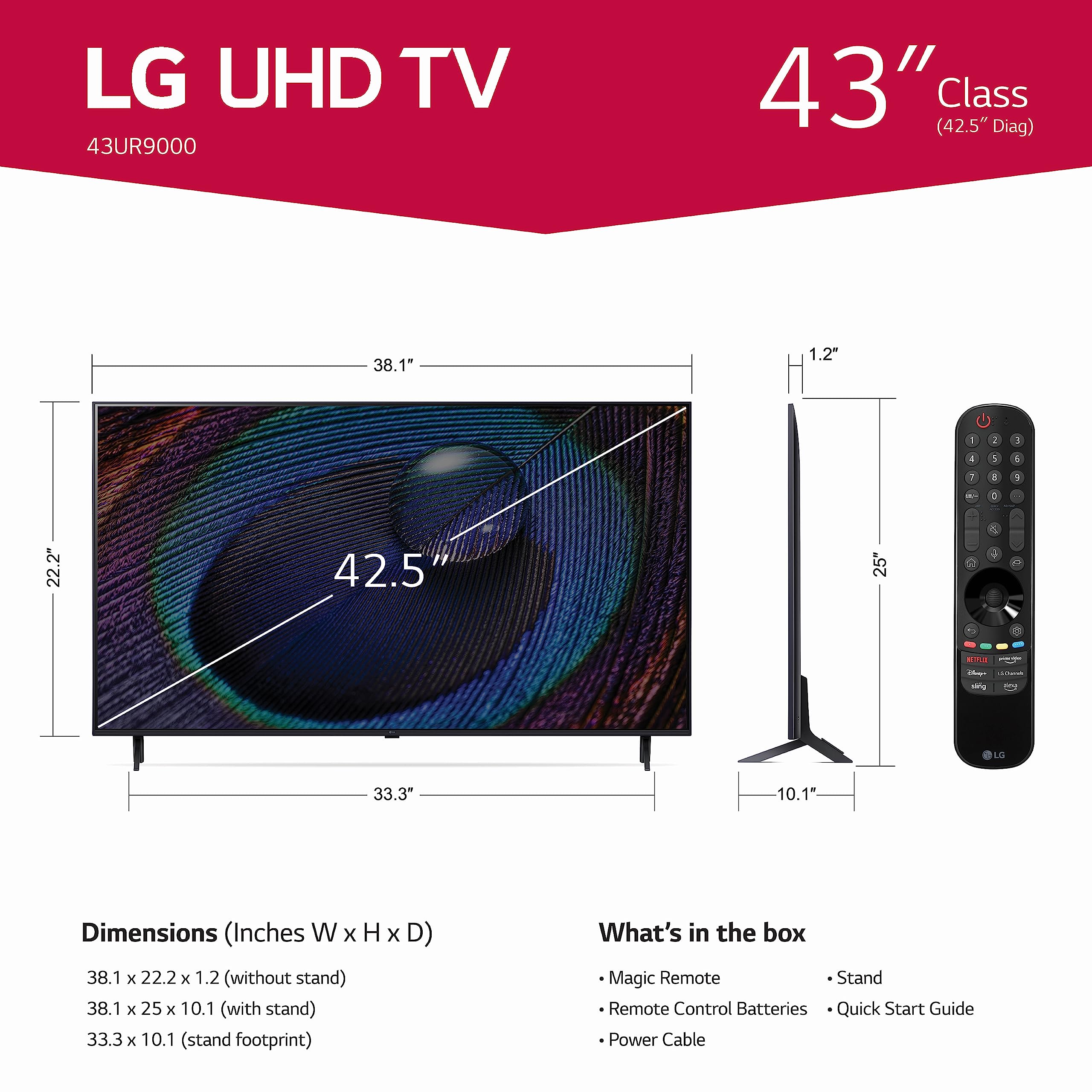LG 43-Inch Class UR9000 Series Alexa Built-in 4K Smart TV (3840 x 2160),Bluetooth, Wi-Fi, USB, Ethernet, HDMI 60Hz Refresh Rate, AI-Powered 4K