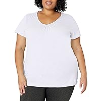 Just My Size Women's Short Sleeve Shirred V-Neck Tee