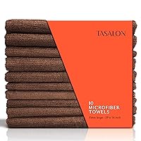 TASALON Microfiber Hair Towel - 10 Pack - Salon Towels - Quick Dry Microfiber Towels - 29 x 16 Inches Ultra-Soft Microfiber Towel for Hair, Facial Towels with Soft Absorbant - Brown
