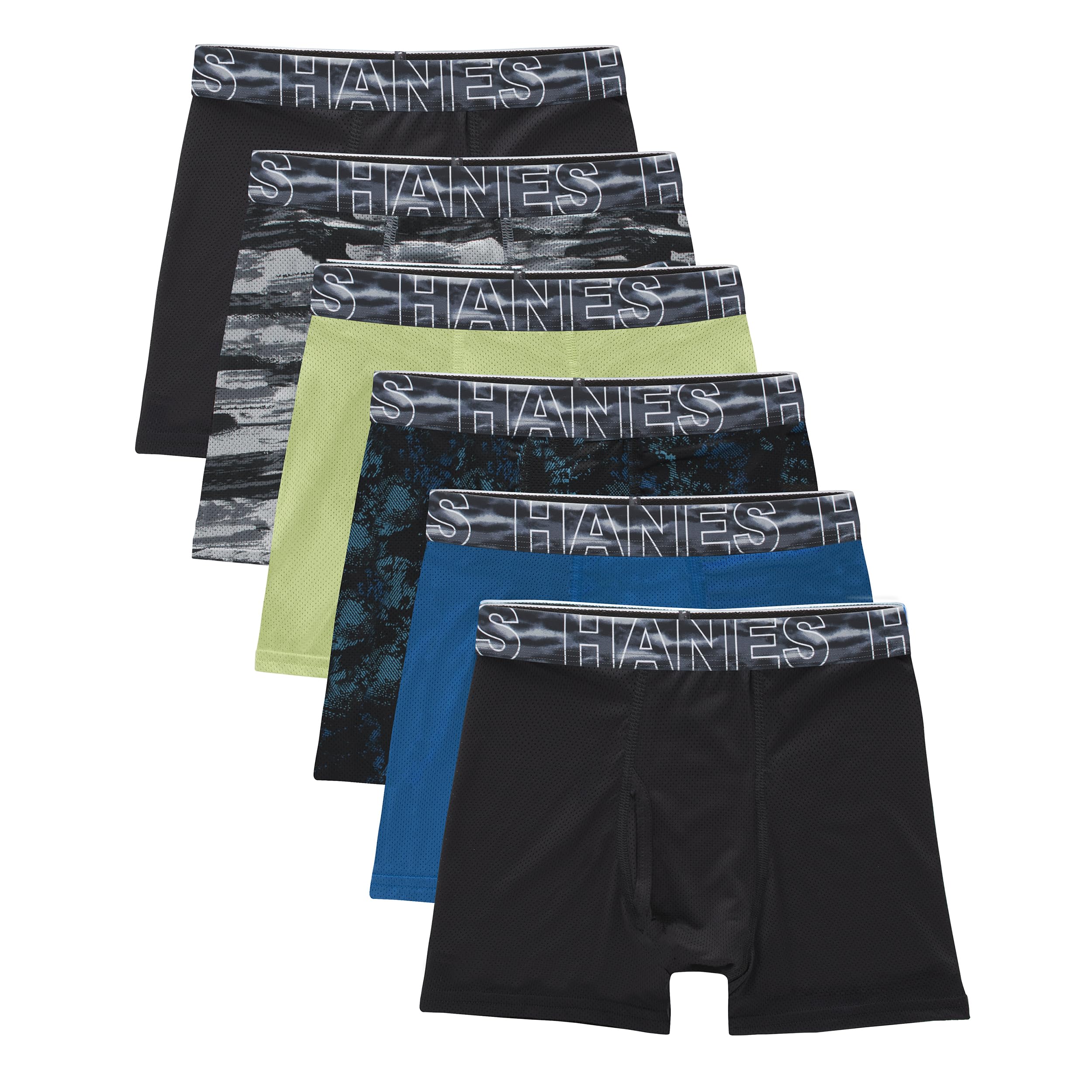 Hanes Boys' Big Performance Tween Boxer Brief Pack, X-Temp Mesh Underwear, Assorted, 6-Pack