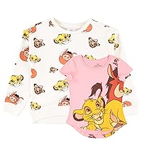 Disney Little Minnie Mouse, Lion King Girls Fleece Sweatshirt and T-Shirt 2 Piece Bundle Outfit Set